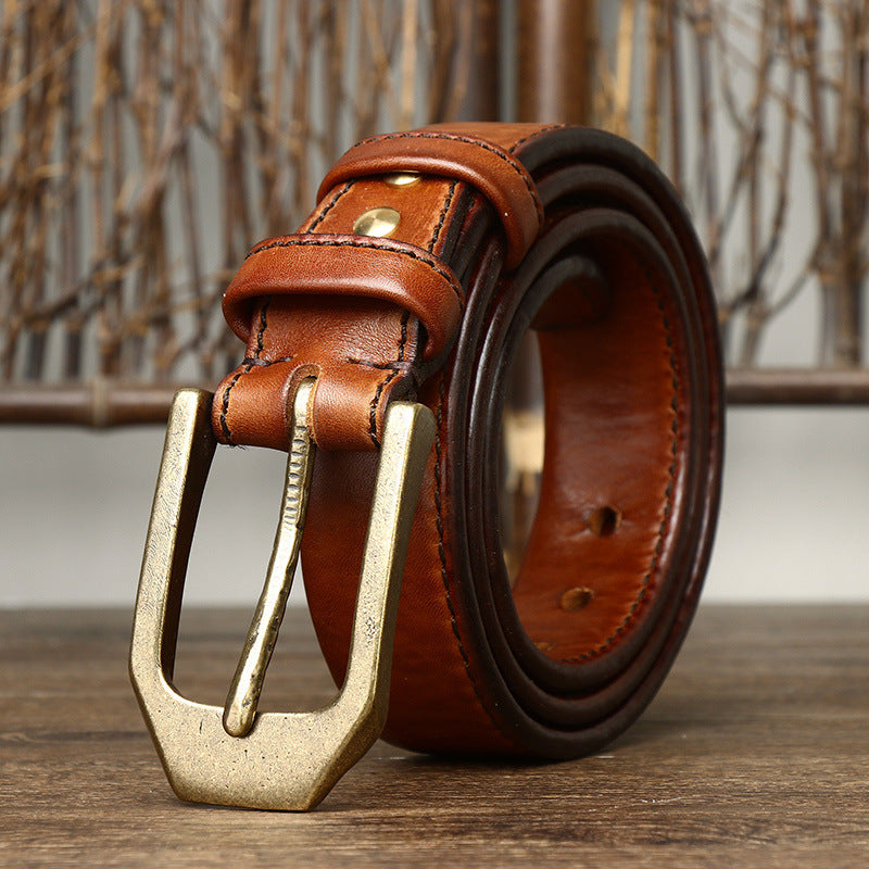 Thick Double-Sided Full Grain Leather Belt for Men