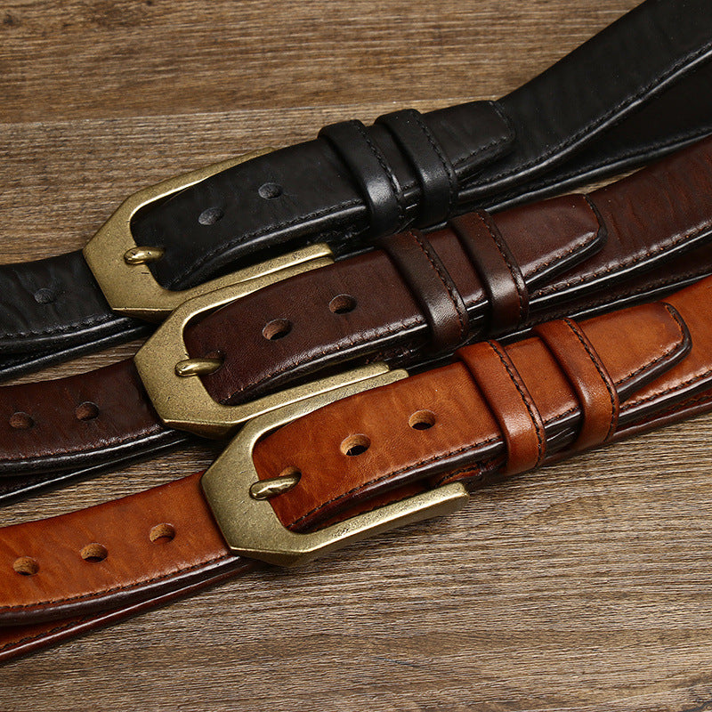 Thick Double-Sided Full Grain Leather Belt for Men